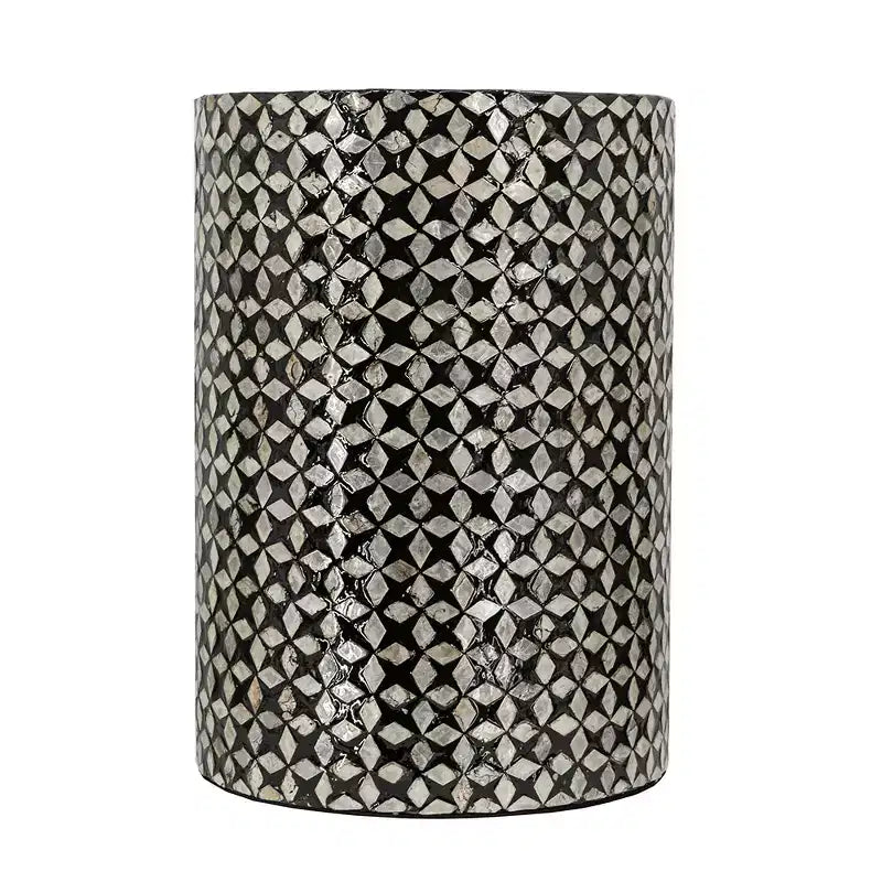 Black Round Capiz Accent Stool Garden Side Table D14x20