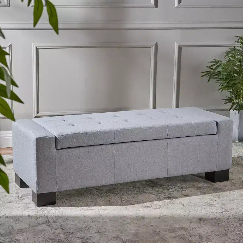 Banc de rangement rectangulaire avec coussin rembourré épais, banc d'entrée avec charnières à pression, banc de bout de lit