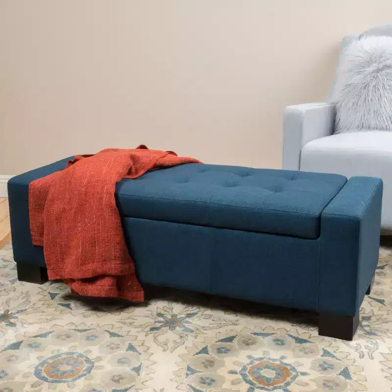 Banc de rangement rectangulaire avec coussin rembourré épais, banc d'entrée avec charnières à pression, banc de bout de lit