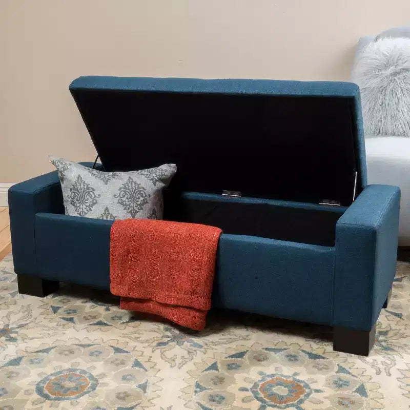 Banc de rangement rectangulaire avec coussin rembourré épais, banc d'entrée avec charnières à pression, banc de bout de lit