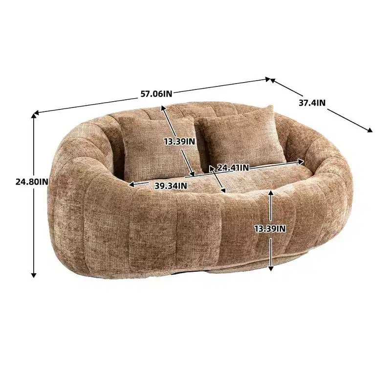 Canapé pouf à dossier haut, pouf inclinable 2 places de 150 cm avec rembourrage en mousse à mémoire de forme, canapé confortable pour salon et chambre