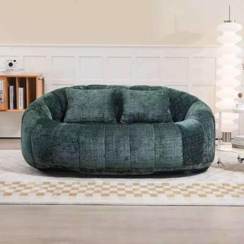 Canapé pouf à dossier haut, pouf inclinable 2 places de 150 cm avec rembourrage en mousse à mémoire de forme, canapé confortable pour salon et chambre
