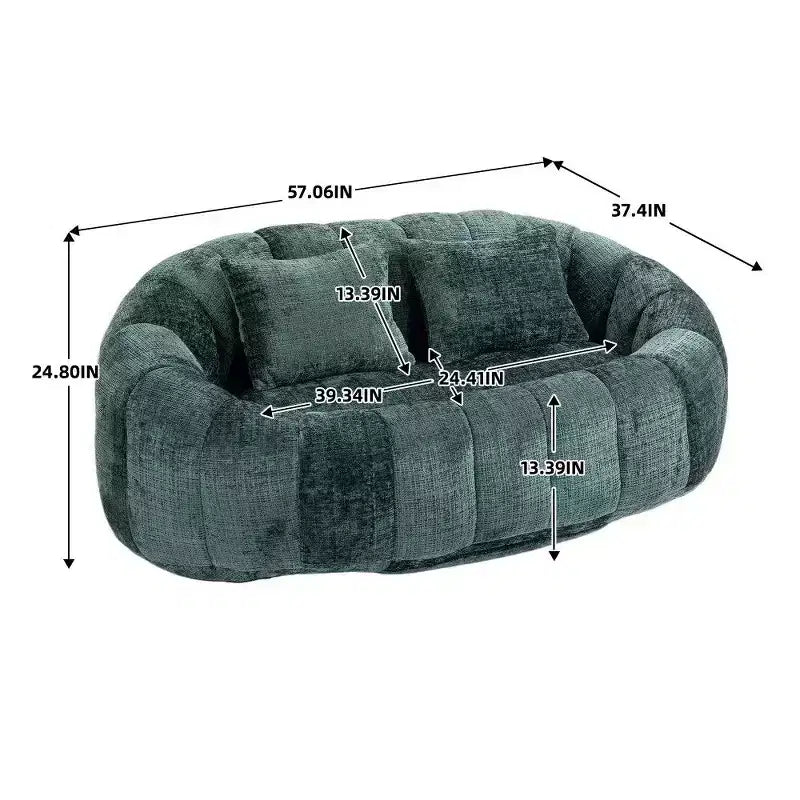 Canapé pouf à dossier haut, pouf inclinable 2 places de 150 cm avec rembourrage en mousse à mémoire de forme, canapé confortable pour salon et chambre
