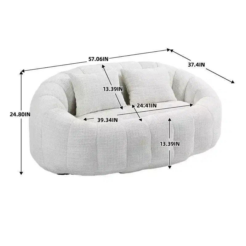 Canapé pouf à dossier haut, pouf inclinable 2 places de 150 cm avec rembourrage en mousse à mémoire de forme, canapé confortable pour salon et chambre