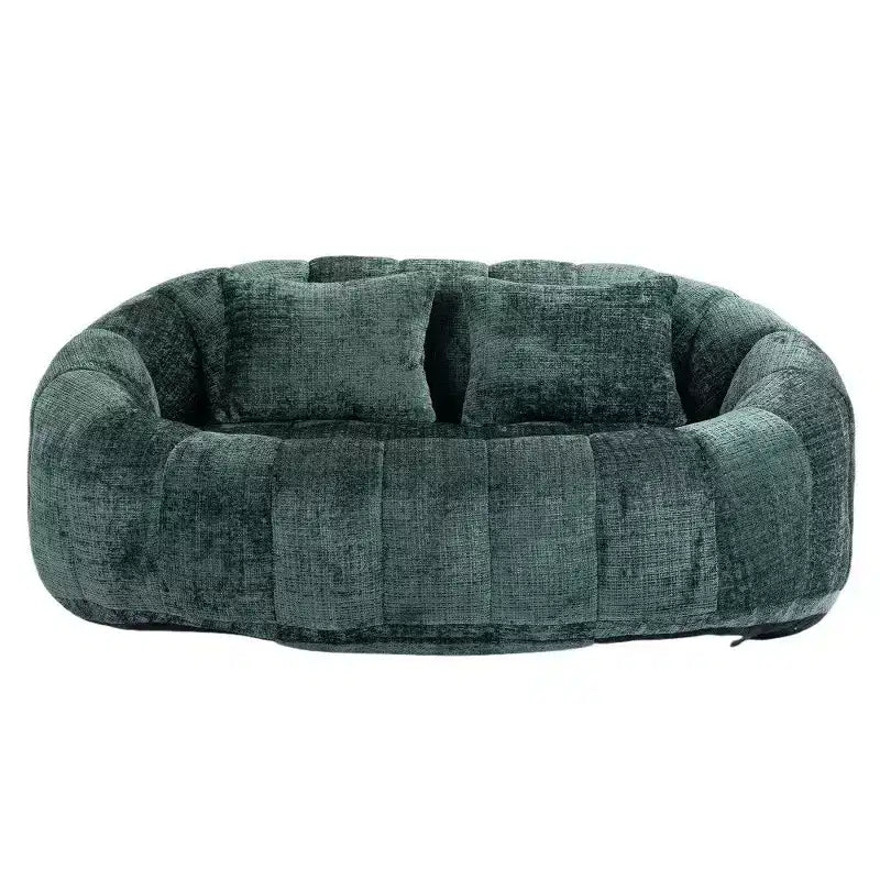 Canapé pouf à dossier haut, pouf inclinable 2 places de 150 cm avec rembourrage en mousse à mémoire de forme, canapé confortable pour salon et chambre