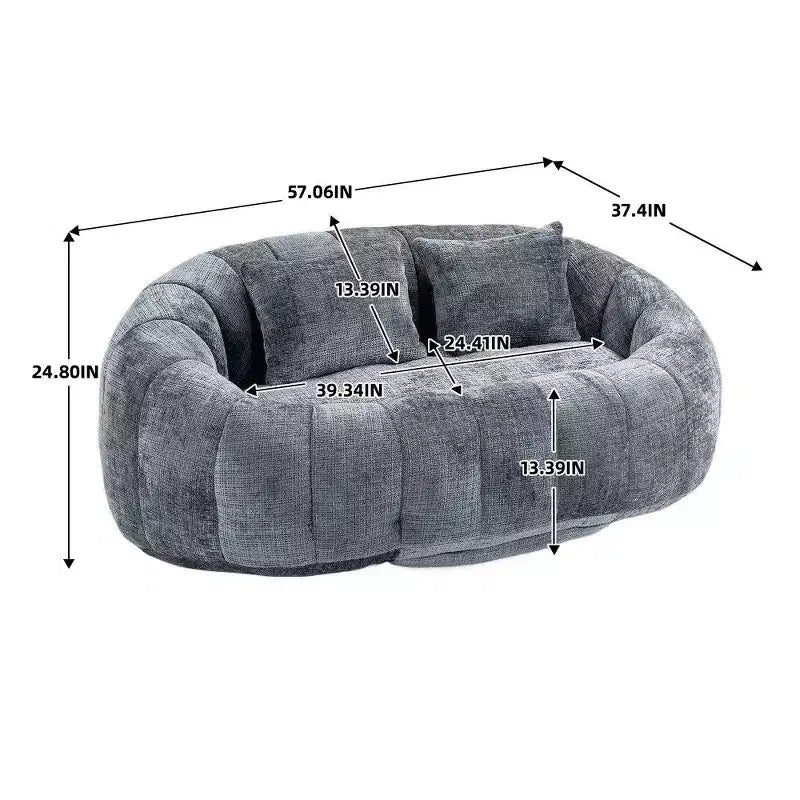 Canapé pouf à dossier haut, pouf inclinable 2 places de 150 cm avec rembourrage en mousse à mémoire de forme, canapé confortable pour salon et chambre