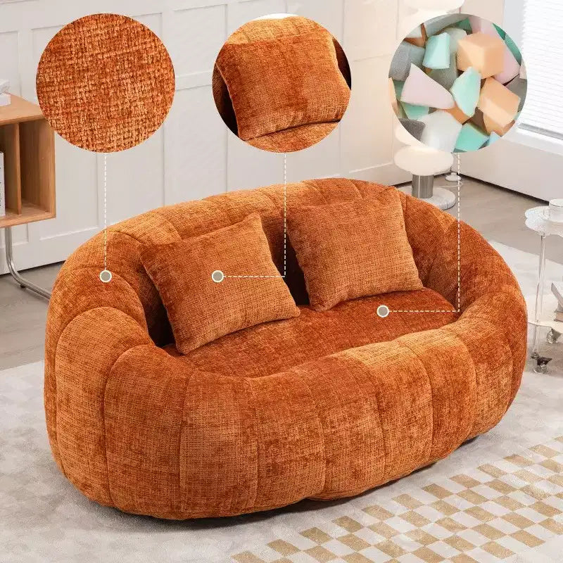 Canapé pouf à dossier haut, pouf inclinable 2 places de 150 cm avec rembourrage en mousse à mémoire de forme, canapé confortable pour salon et chambre