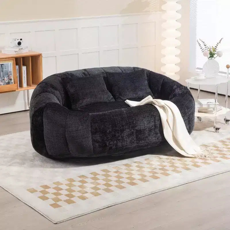 Canapé pouf à dossier haut, pouf inclinable 2 places de 150 cm avec rembourrage en mousse à mémoire de forme, canapé confortable pour salon et chambre