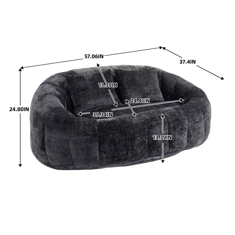 Canapé pouf à dossier haut, pouf inclinable 2 places de 150 cm avec rembourrage en mousse à mémoire de forme, canapé confortable pour salon et chambre