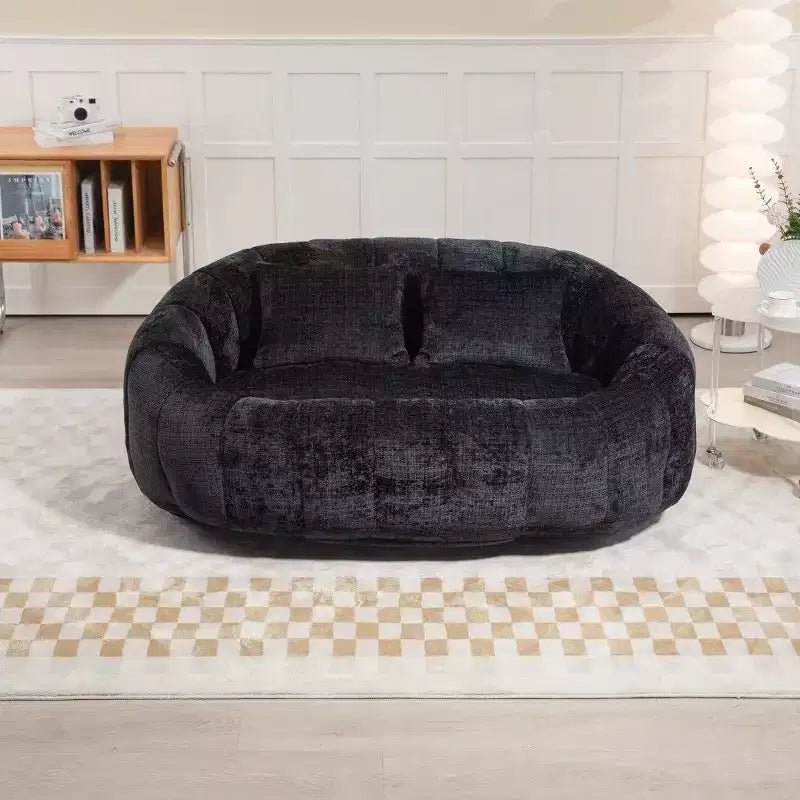 Canapé pouf à dossier haut, pouf inclinable 2 places de 150 cm avec rembourrage en mousse à mémoire de forme, canapé confortable pour salon et chambre