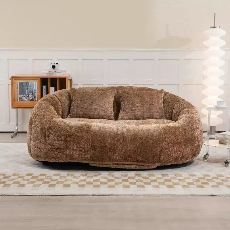 Canapé pouf à dossier haut, pouf inclinable 2 places de 150 cm avec rembourrage en mousse à mémoire de forme, canapé confortable pour salon et chambre