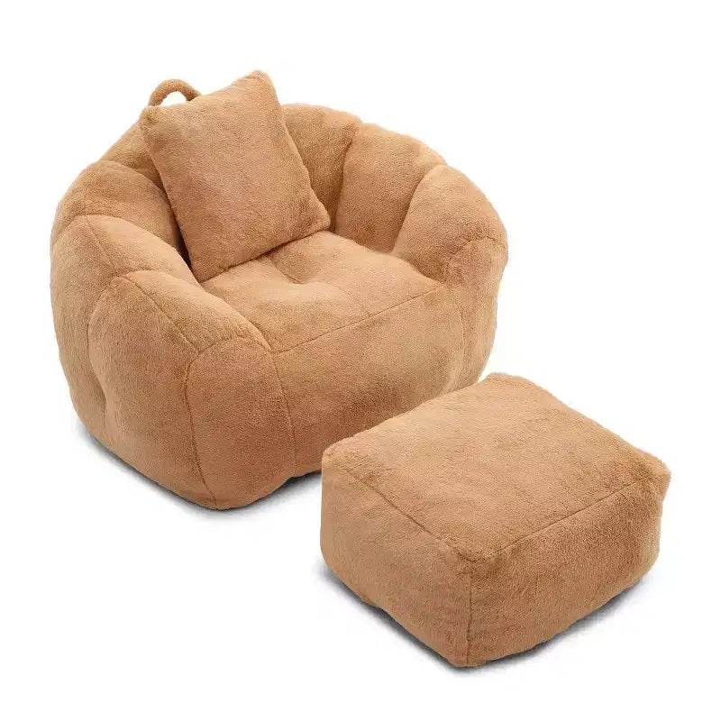 Pouf Géant en Forme de Coquille avec Ottoman, Ensemble Pouf et Repose-Pieds en Fausse Fourrure, Canapé de Sol Surdimensionné pour Adultes, Kaki