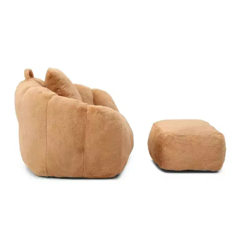 Pouf Géant en Forme de Coquille avec Ottoman, Ensemble Pouf et Repose-Pieds en Fausse Fourrure, Canapé de Sol Surdimensionné pour Adultes, Kaki