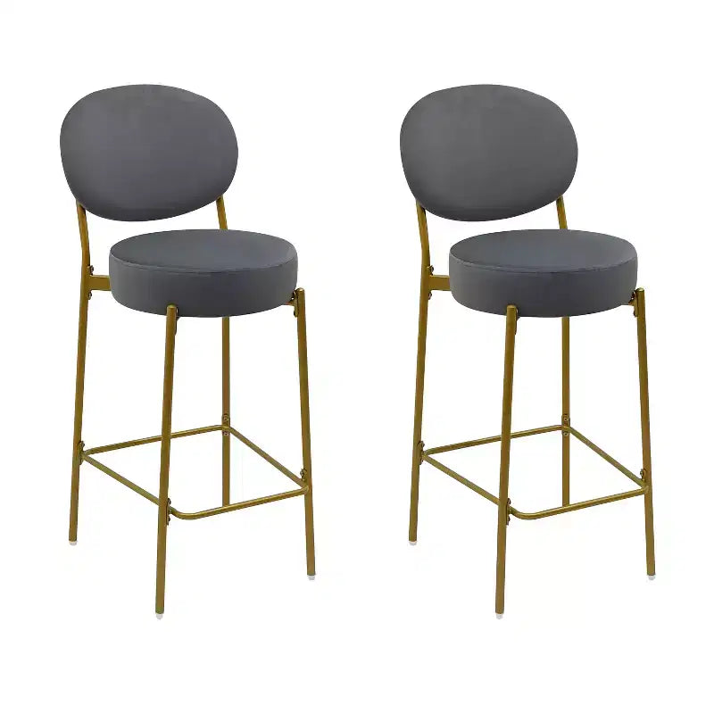 HomeRoots Set of Two 29 Gray and Gold Velvet and Metal Low Back Bar Height Bar Chairs