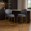 Chaises de bar hautes à dossier bas en velours gris et doré et métal