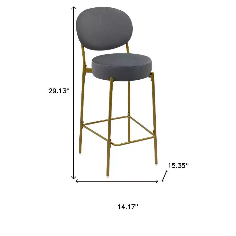 Chaises de bar hautes à dossier bas en velours gris et doré et métal