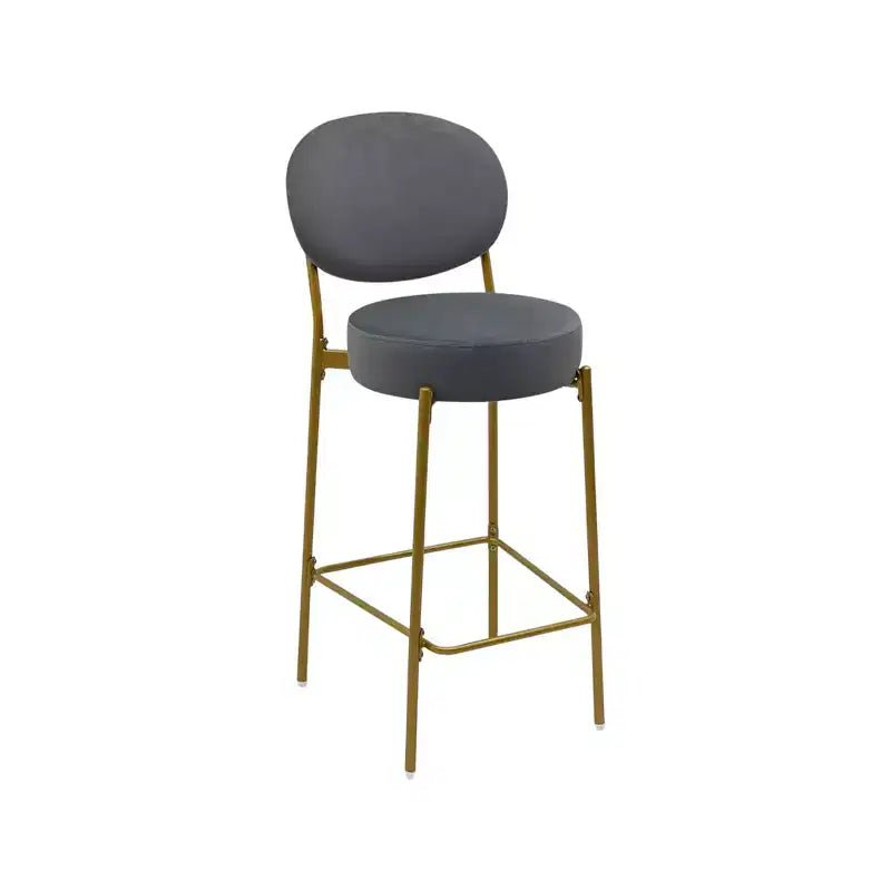 Chaises de bar hautes à dossier bas en velours gris et doré et métal