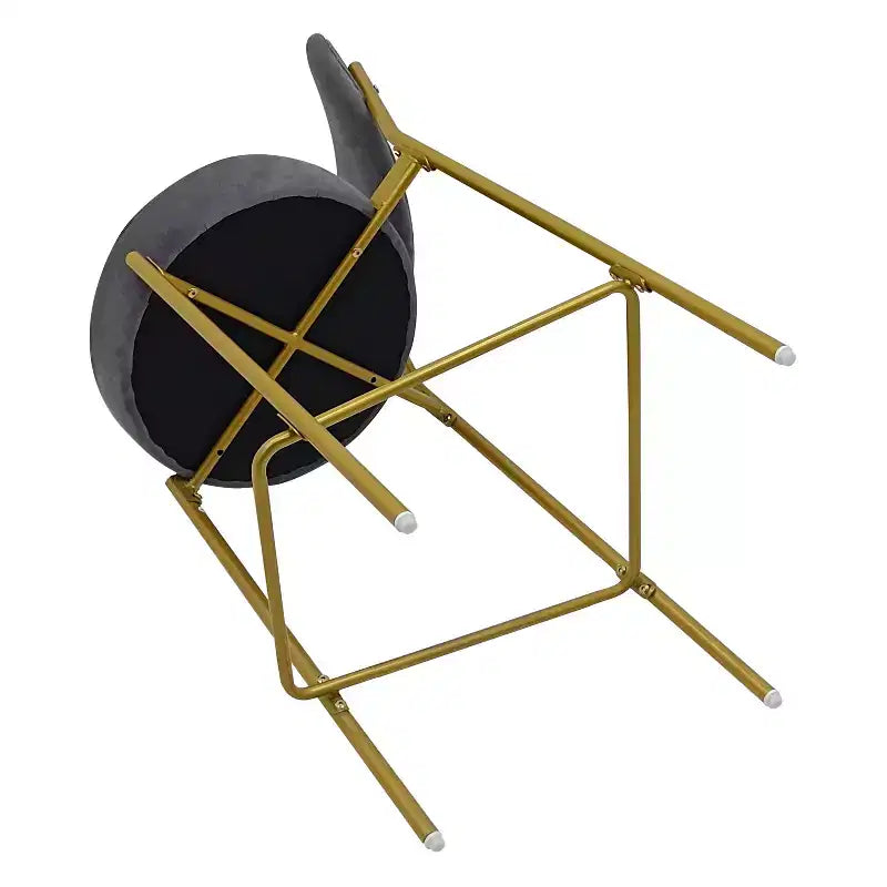 Chaises de bar hautes à dossier bas en velours gris et doré et métal