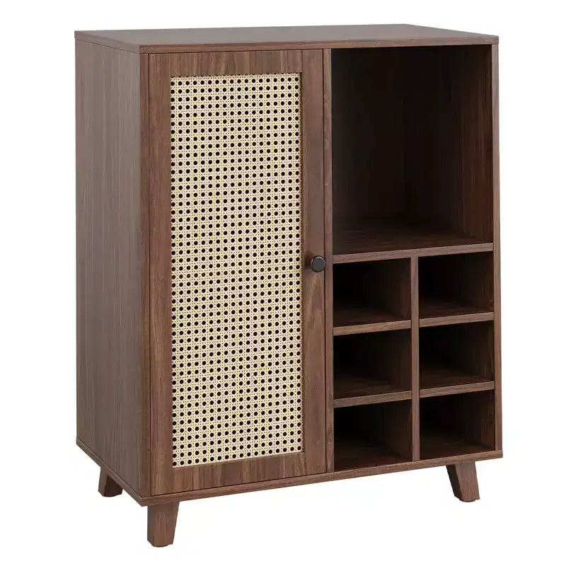 Bahut de rangement de 86 cm avec casier à vin, compartiments multiples, pour salon, Noyer
