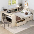 Clihome Wood Full Size Platform Bed with Storage Shelves, Drawers, Charging Station and Upholstered Headboard