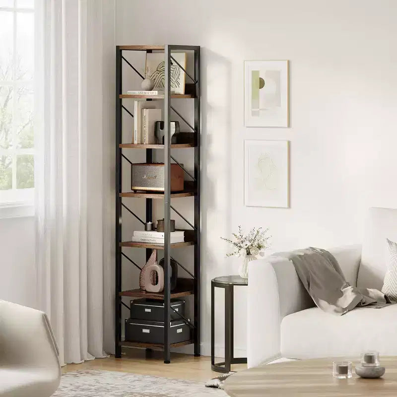 COZONY 66 Narrow 6 Tier Bookshelf, L-Shaped Corner Bookcase, with Metal Frame for Small Spaces