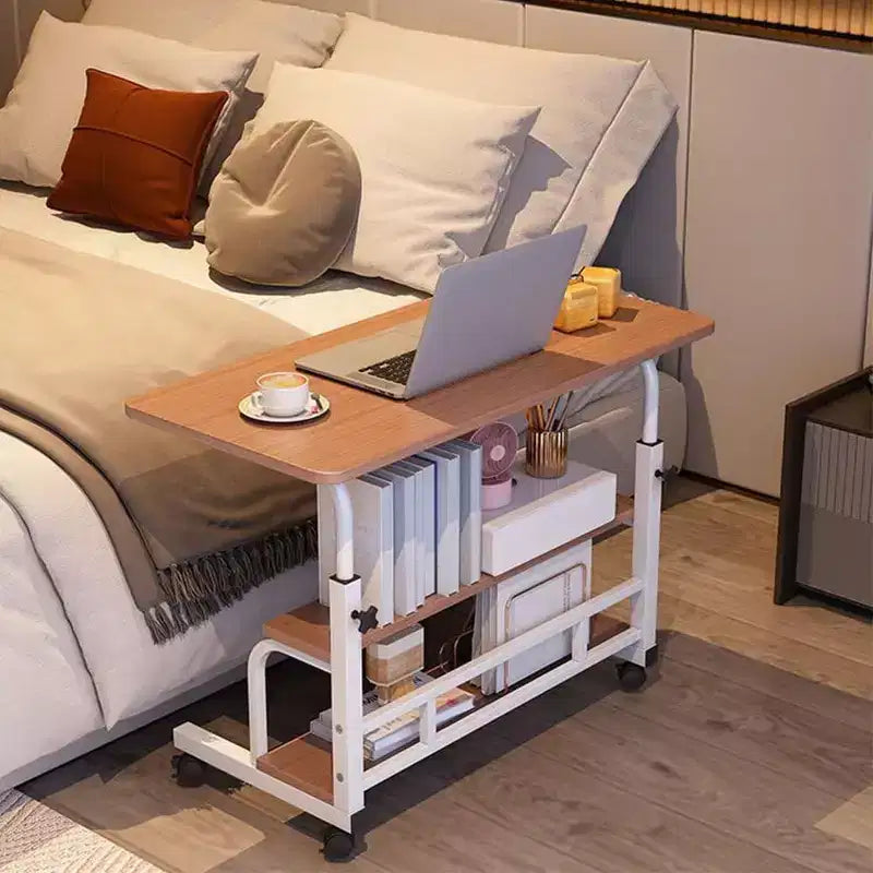 Bureau Roulant Portable sur Roues, Hauteur Réglable, Petite Table d'Ordinateur Mobile avec Étagères de Rangement pour Bureau à Domicile