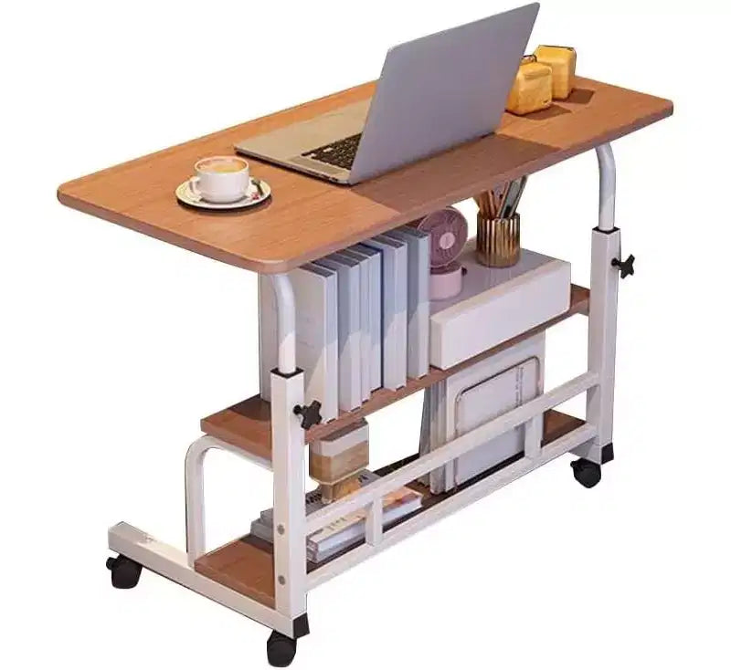 Bureau Roulant Portable sur Roues, Hauteur Réglable, Petite Table d'Ordinateur Mobile avec Étagères de Rangement pour Bureau à Domicile