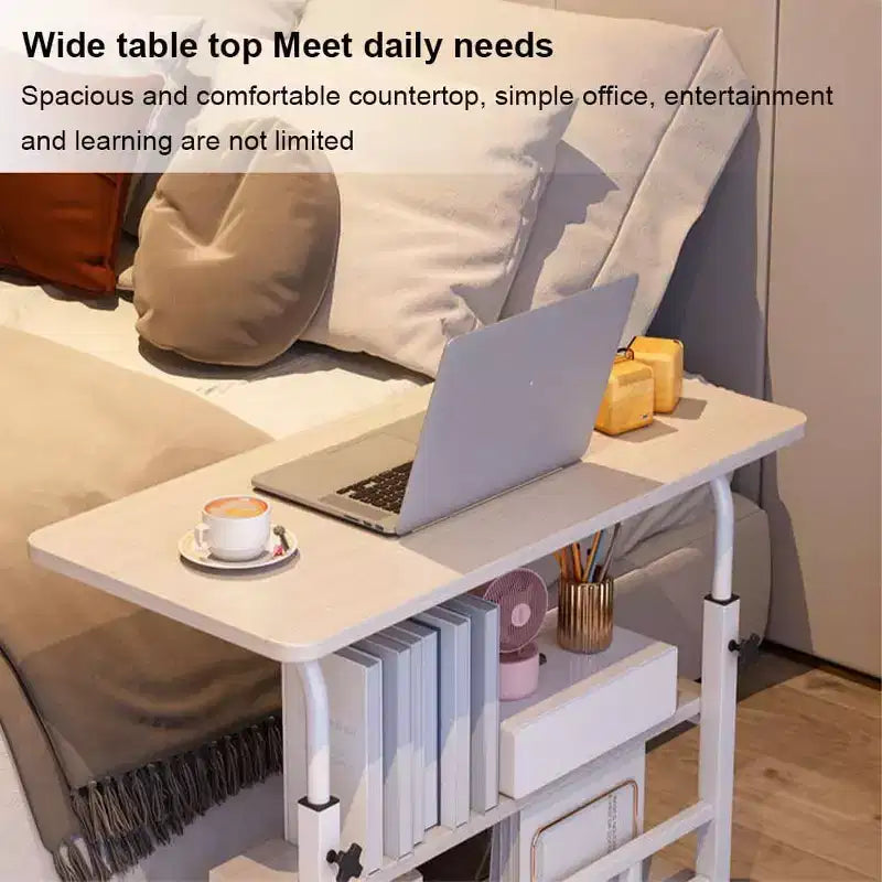 Bureau Roulant Portable sur Roues, Hauteur Réglable, Petite Table d'Ordinateur Mobile avec Étagères de Rangement pour Bureau à Domicile