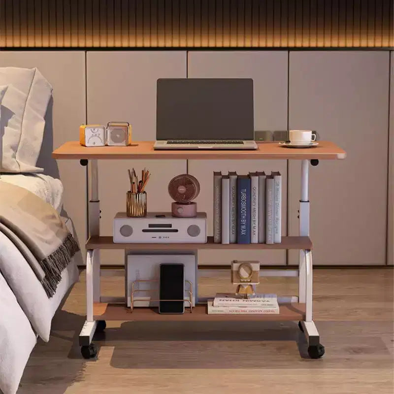 Portable Rolling Desk on Wheels Adjustable Height Mobile Computer Desk Small Standing Desk with Storage Shelves for Home Office