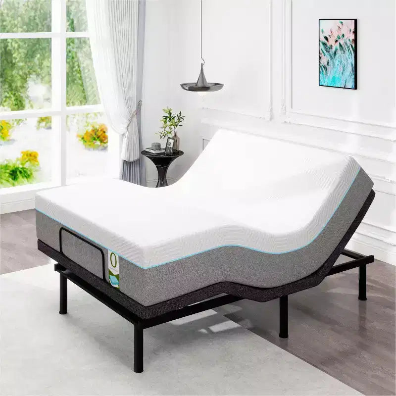 Sommier articulé, cadre de lit réglable avec inclinaison de l'oreiller, commande intelligente par application, massage, zéro gravité, anti-ronflement, ports USB