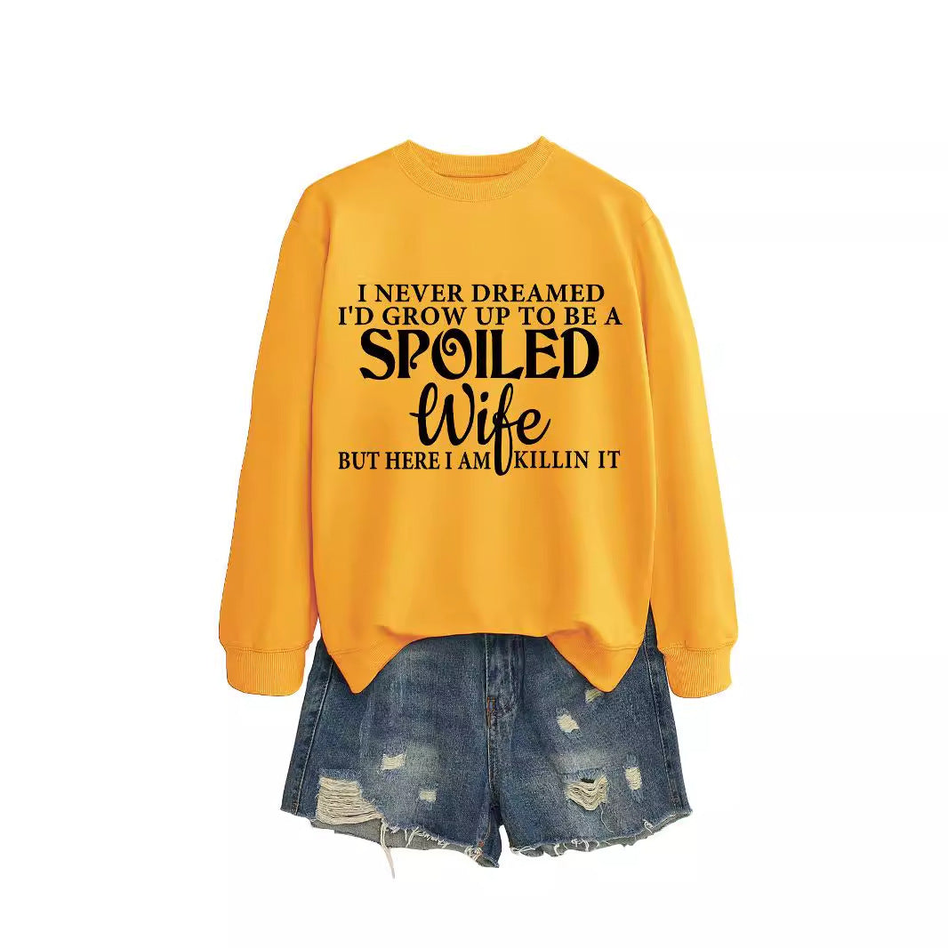 Casual Letters Printed Crew Neck Sweatshirt Women