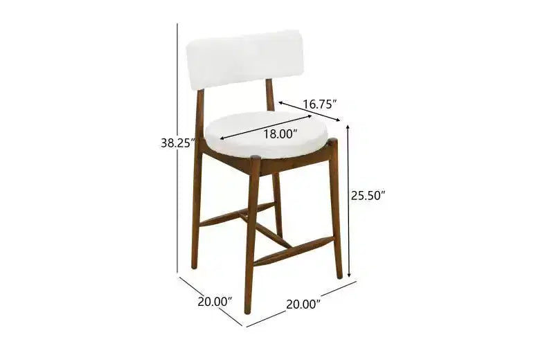 Tabourets de bar à hauteur de comptoir en bois d'hévéa rembourrés de chenille, style Mid-Century Modern, beige/noyer
