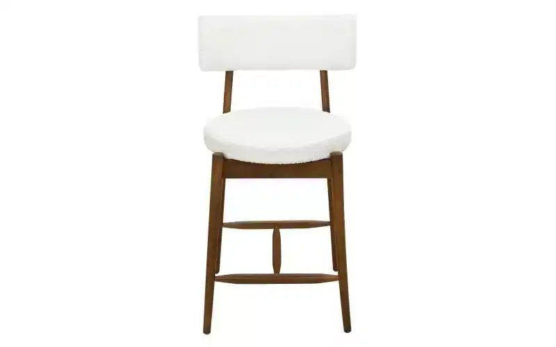 Tabourets de bar à hauteur de comptoir en bois d'hévéa rembourrés de chenille, style Mid-Century Modern, beige/noyer
