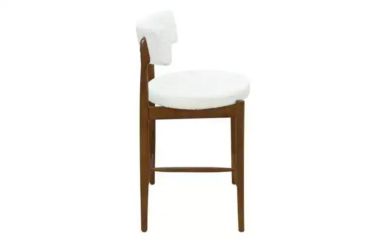 Tabourets de bar à hauteur de comptoir en bois d'hévéa rembourrés de chenille, style Mid-Century Modern, beige/noyer