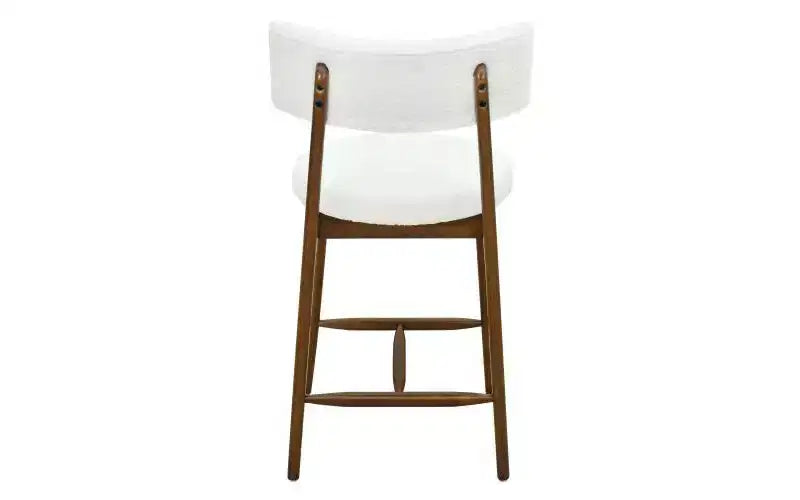 Tabourets de bar à hauteur de comptoir en bois d'hévéa rembourrés de chenille, style Mid-Century Modern, beige/noyer