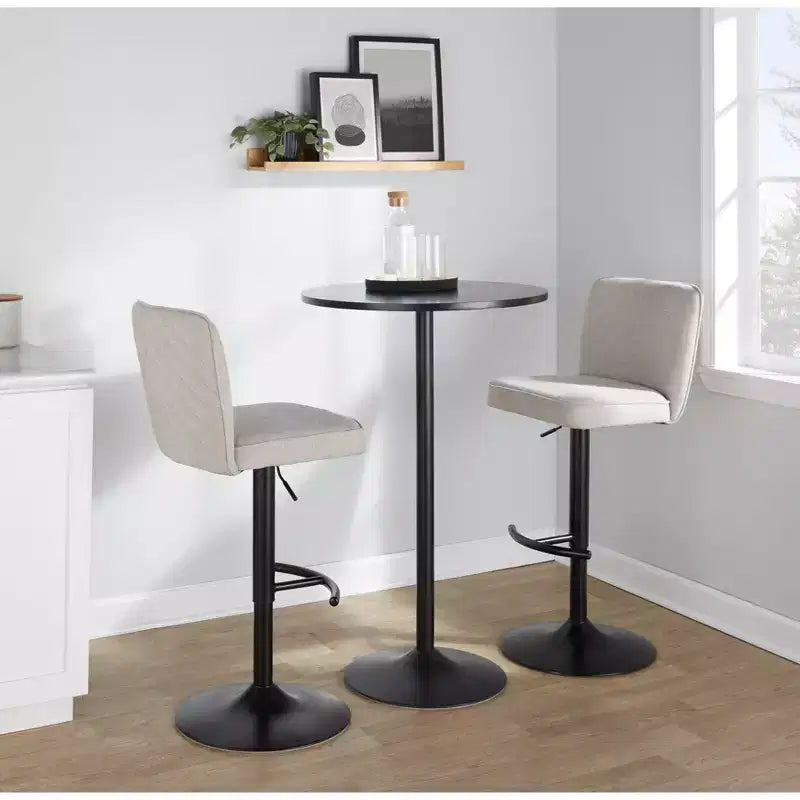 Tabourets de bar réglables en métal noir et tissu beige