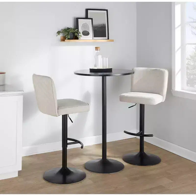 Tabourets de bar réglables en métal noir et tissu beige