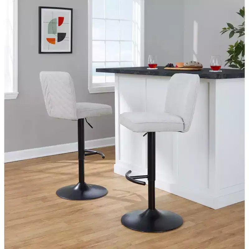 Tabourets de bar réglables en métal noir et tissu beige