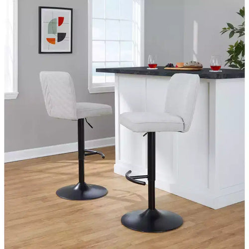 Tabourets de bar réglables en métal noir et tissu beige