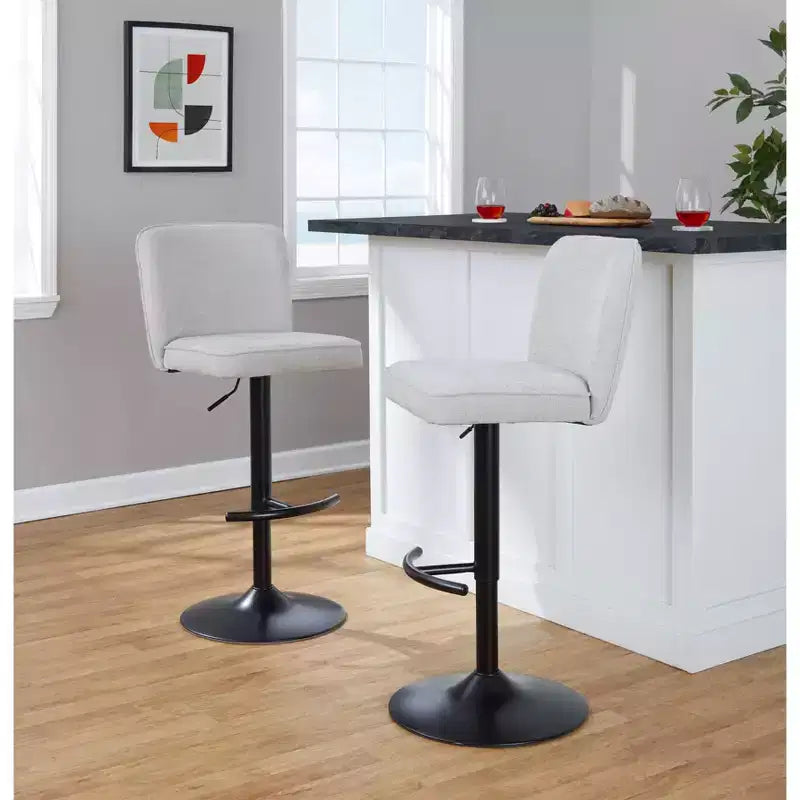 Tabourets de bar réglables en métal noir et tissu beige