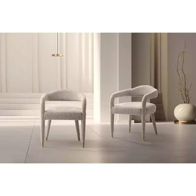 Manhattan Comfort Set of 2 Aspen Modern Tweed Upholstered Dining Armchairs Gold Dust
