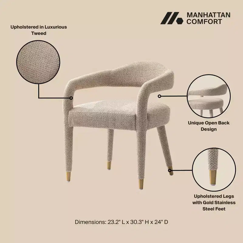 Fauteuils de salle à manger modernes en tissu tweed poussière d'or