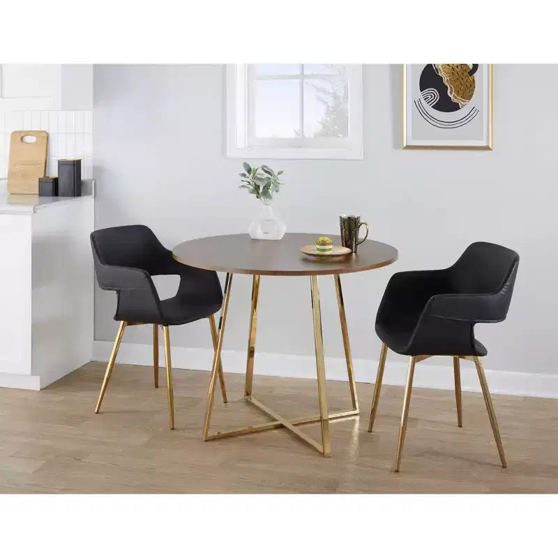 Table à manger en bois or/noyer
