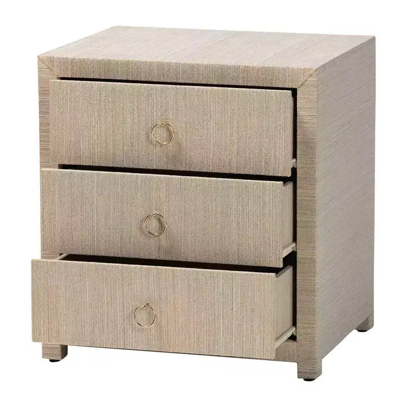 bali &amp;#38; pari Quinn Woven Grasscloth 3 Drawer Nightstand Natural/Gold