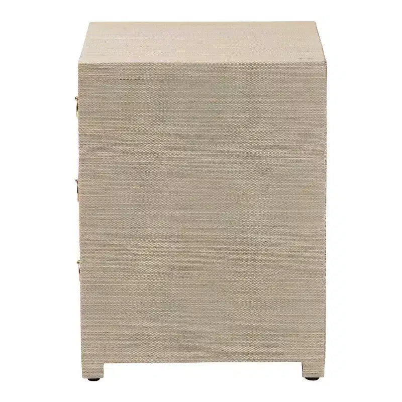 Table de chevet 3 tiroirs en herbier tissé naturel/doré