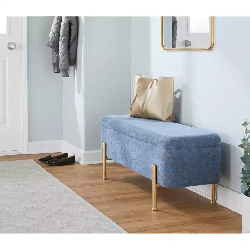 Banc en tissu doré/bleu