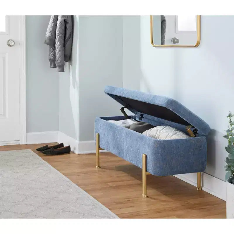 Banc en tissu doré/bleu