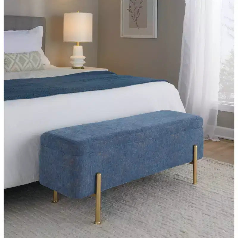 Banc en tissu doré/bleu