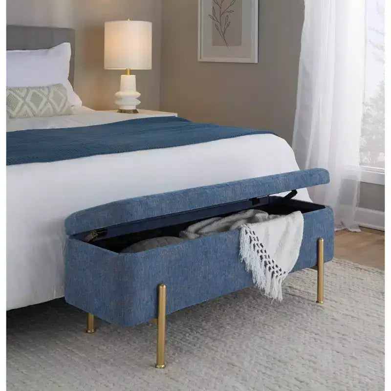 Banc en tissu doré/bleu