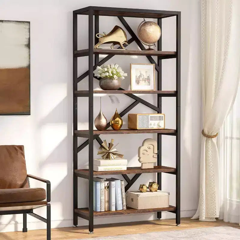 LITTLE TREE 70.87&amp;#34; 6 Tier Bookshelf Rustic Brown